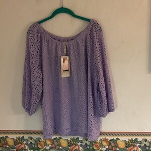Leo & Nicole Eyelet Off the Shoulder Top, Size XL, Lux Iris/Purple, NWT